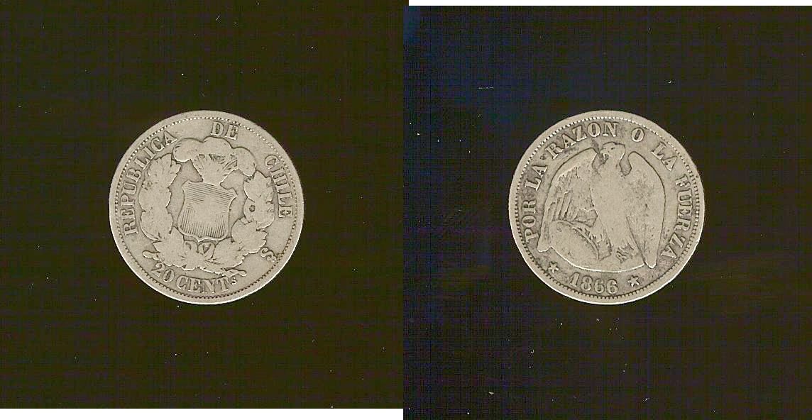 Chile 20 centesimos 1866 F